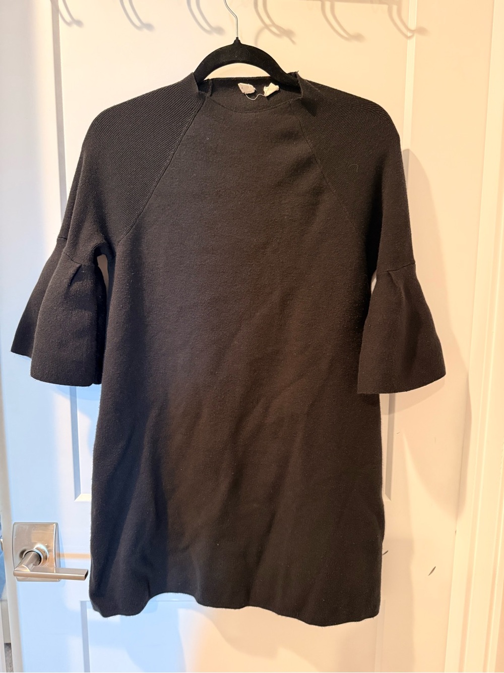 Moth Black Crewneck Knit Sweater with Bell Sleeves
